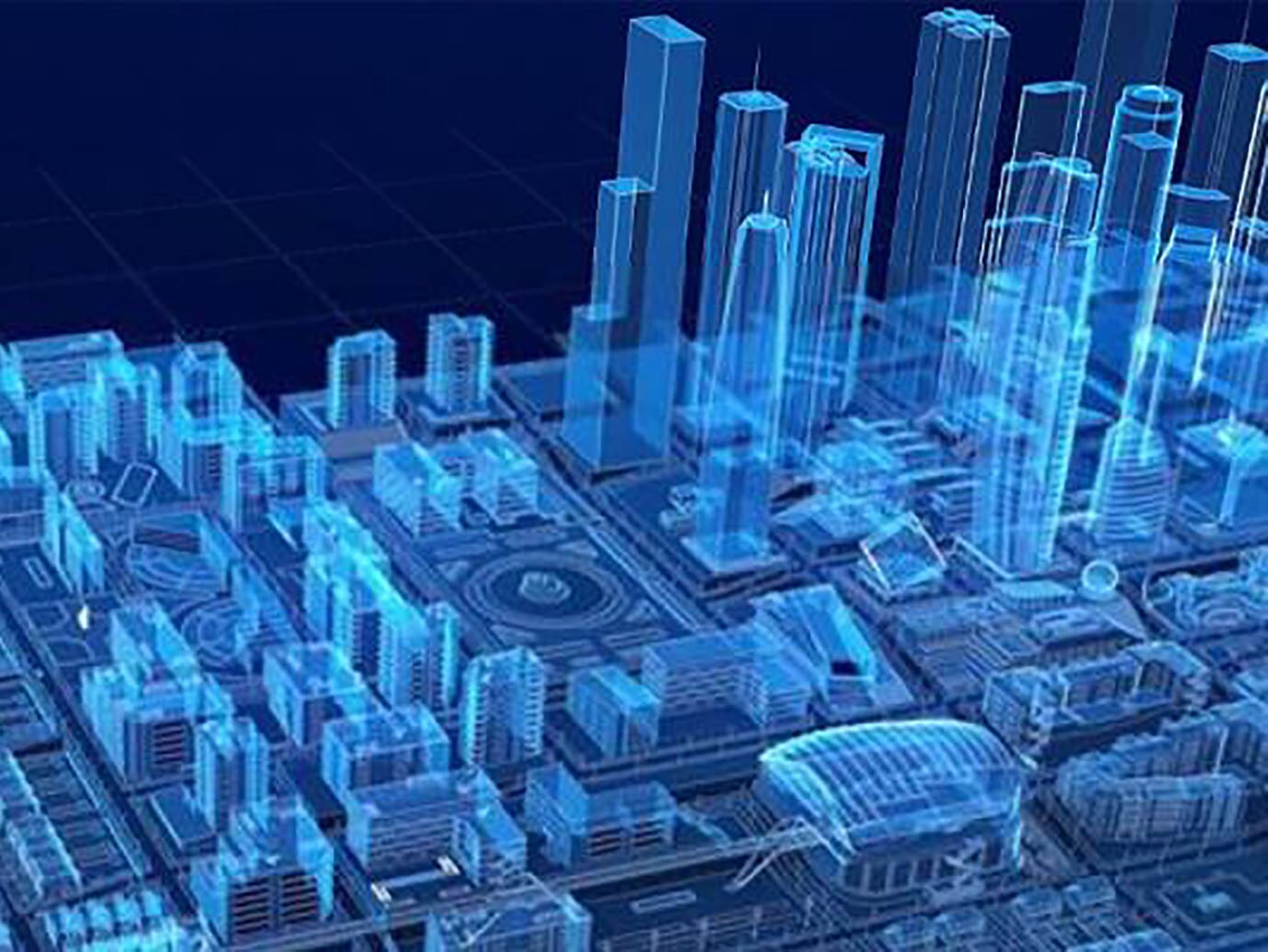 3D rendering of a city on a computer motherboard