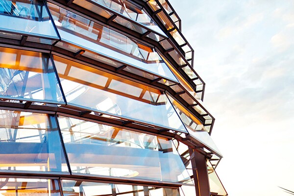 Close-up on the windows of a skyscraper